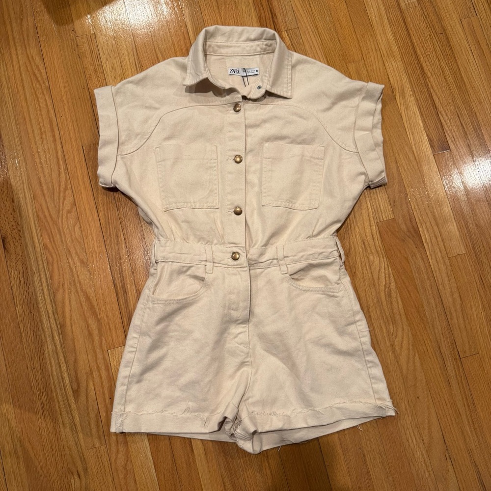 Zara Crem/Off white Denim jumpsuit